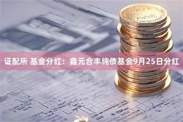 证配所 基金分红：鑫元合丰纯债基金9月25日分红