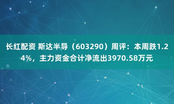 长红配资 斯达半导（603290）周评：本周跌1.24%，主力资金合计净流出3970.58万元